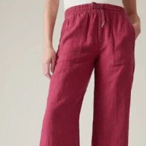 Athleta Retreat Linen Pant Wide Leg Pants Berry Rose Size 22